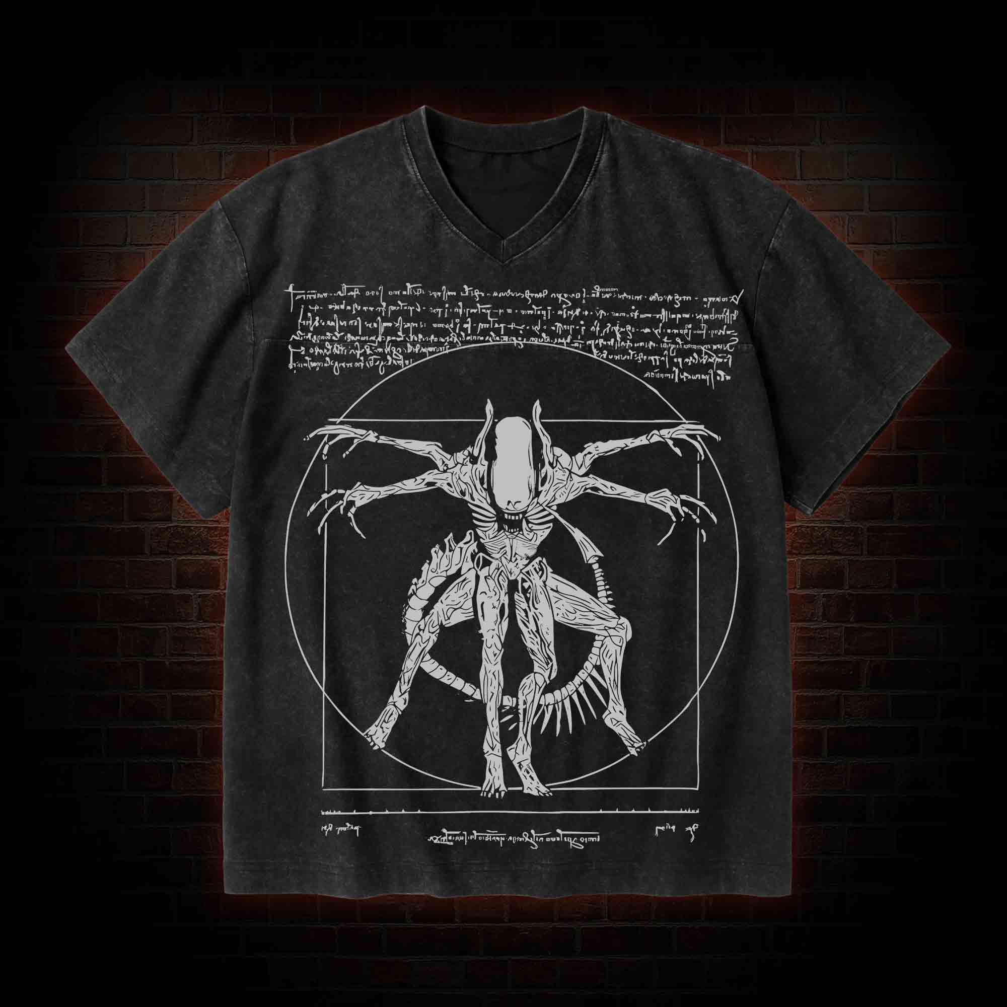Alien V-Neck Streetwear Washed T-shirt