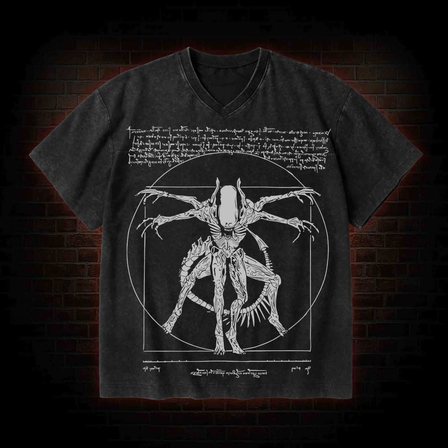 Alien V-Neck Streetwear Washed T-shirt