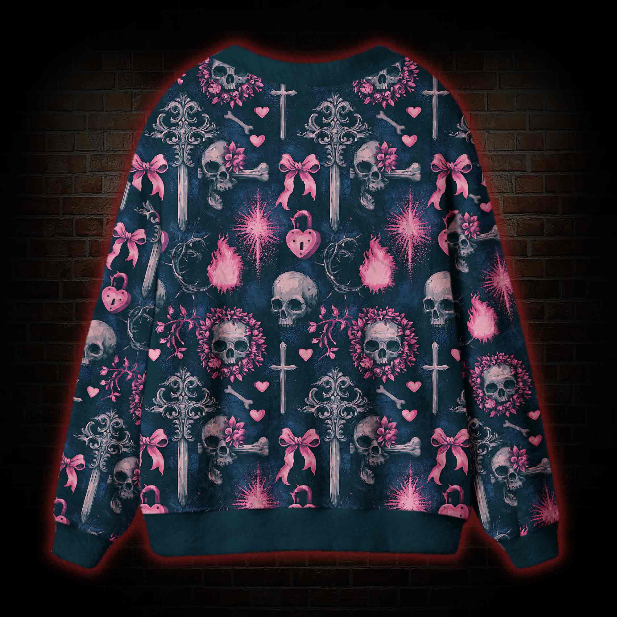 Pink Skull Relics Cardigan Sweater