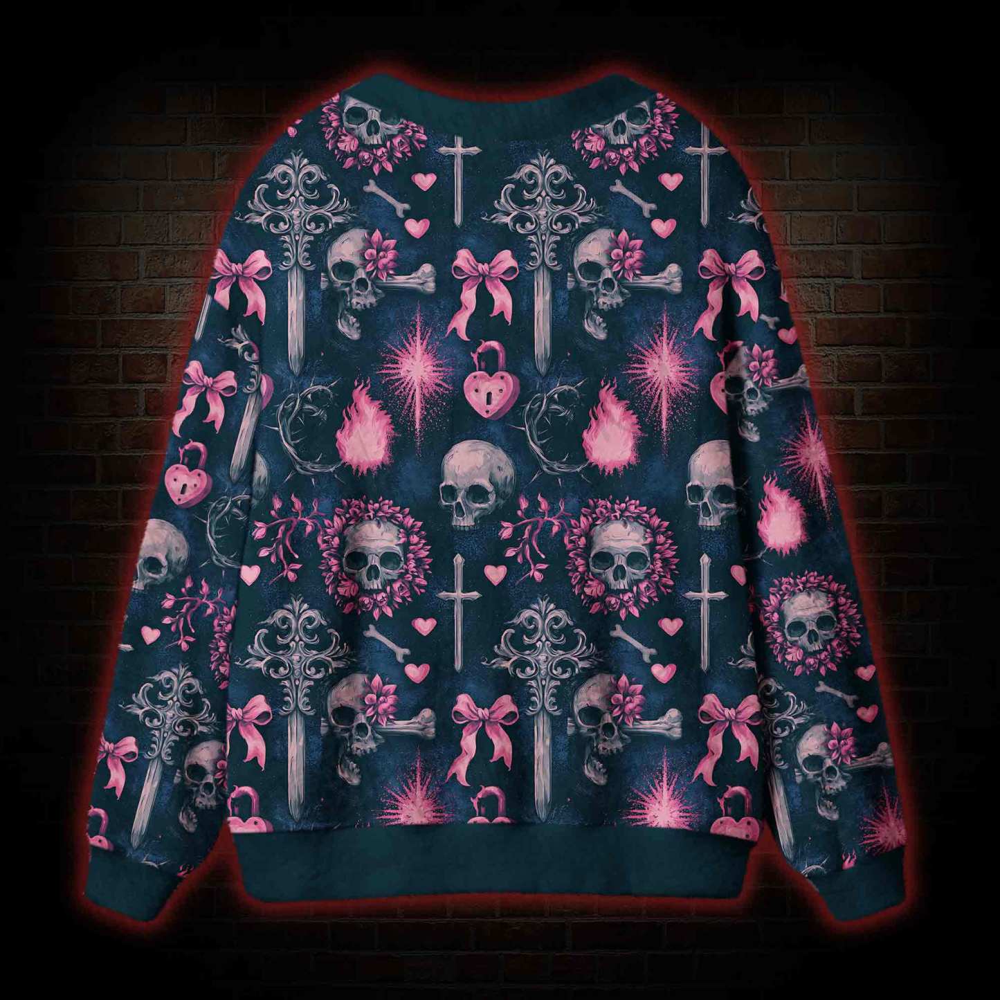 Pink Skull Relics Cardigan Sweater