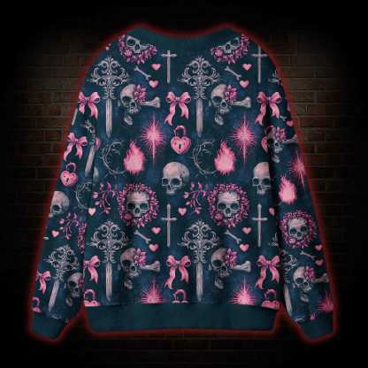 Pink Skull Relics Cardigan Sweater