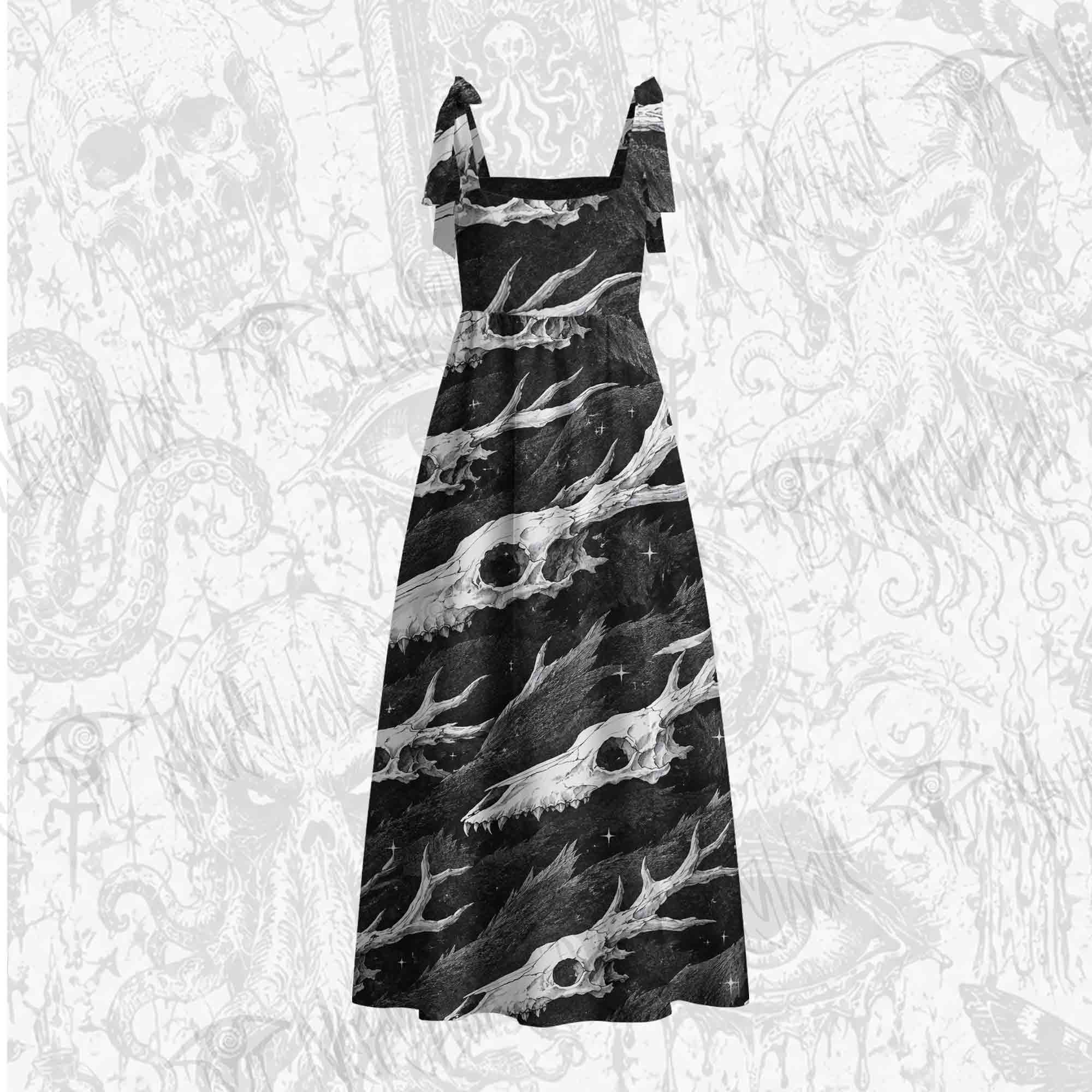 Wendigo Skulls Tie Shoulder Maxi Dress
