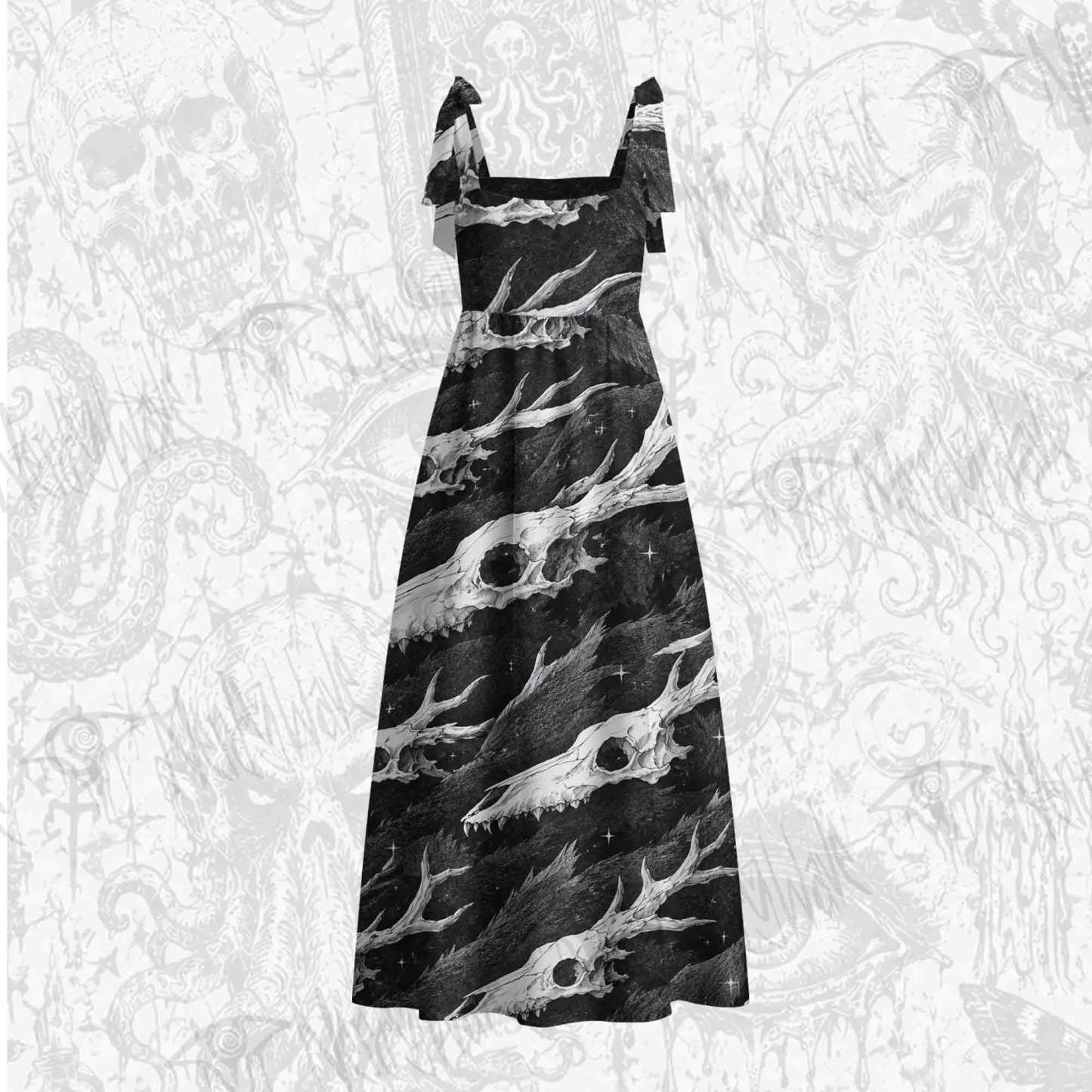 Wendigo Skulls Tie Shoulder Maxi Dress