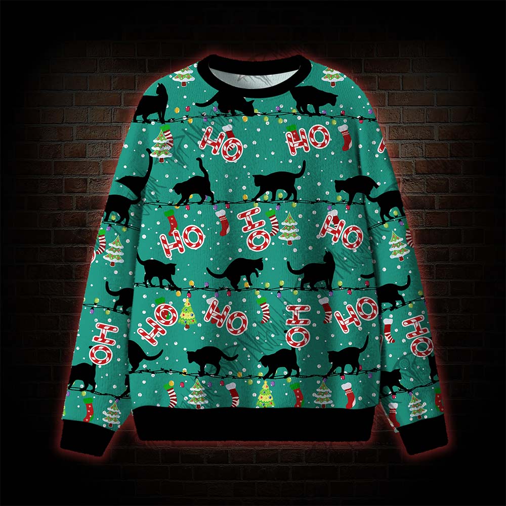 Ho Ho Ho Black Cat Ugly Sweatshirts