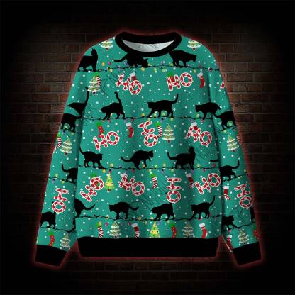 Ho Ho Ho Black Cat Ugly Sweatshirts