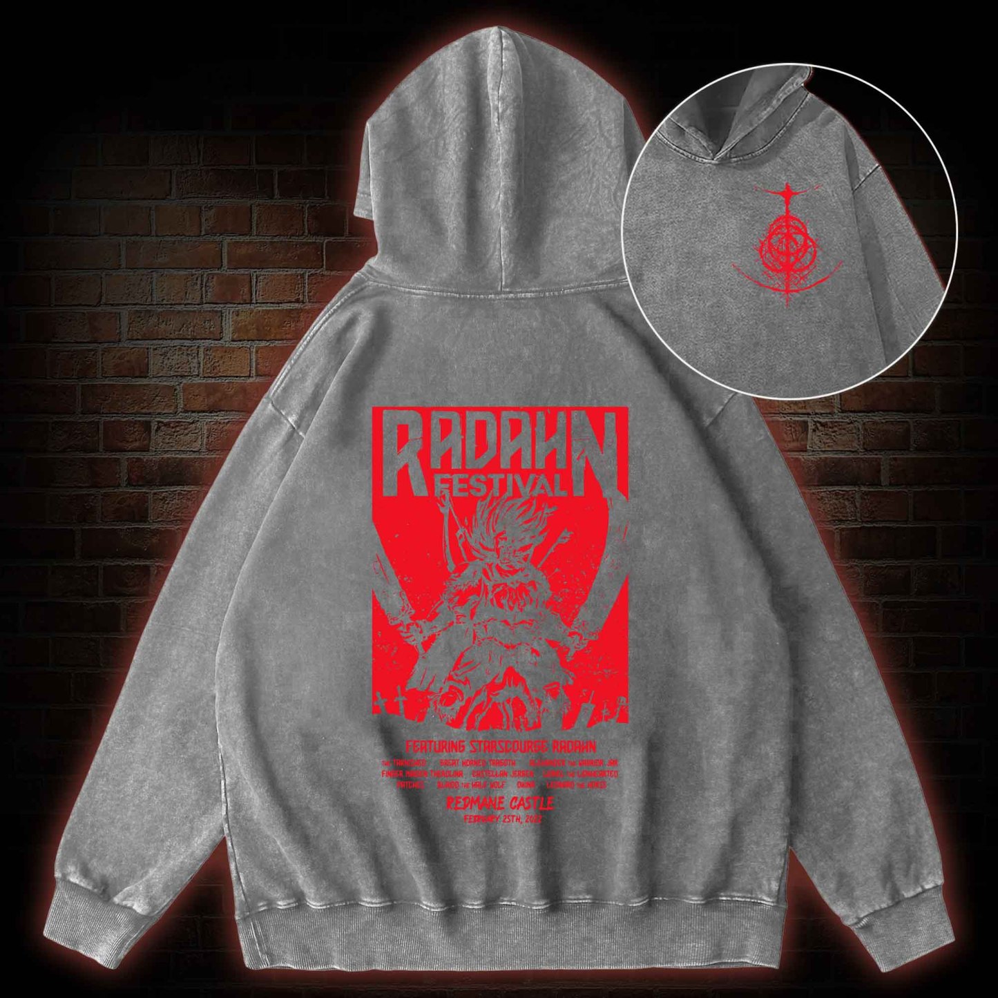 Battle Festival Back Print Washed Hoodie