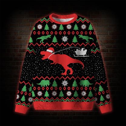 Dinosaur Santa Sleigh Holiday Party Gift Ugly Sweatshirts