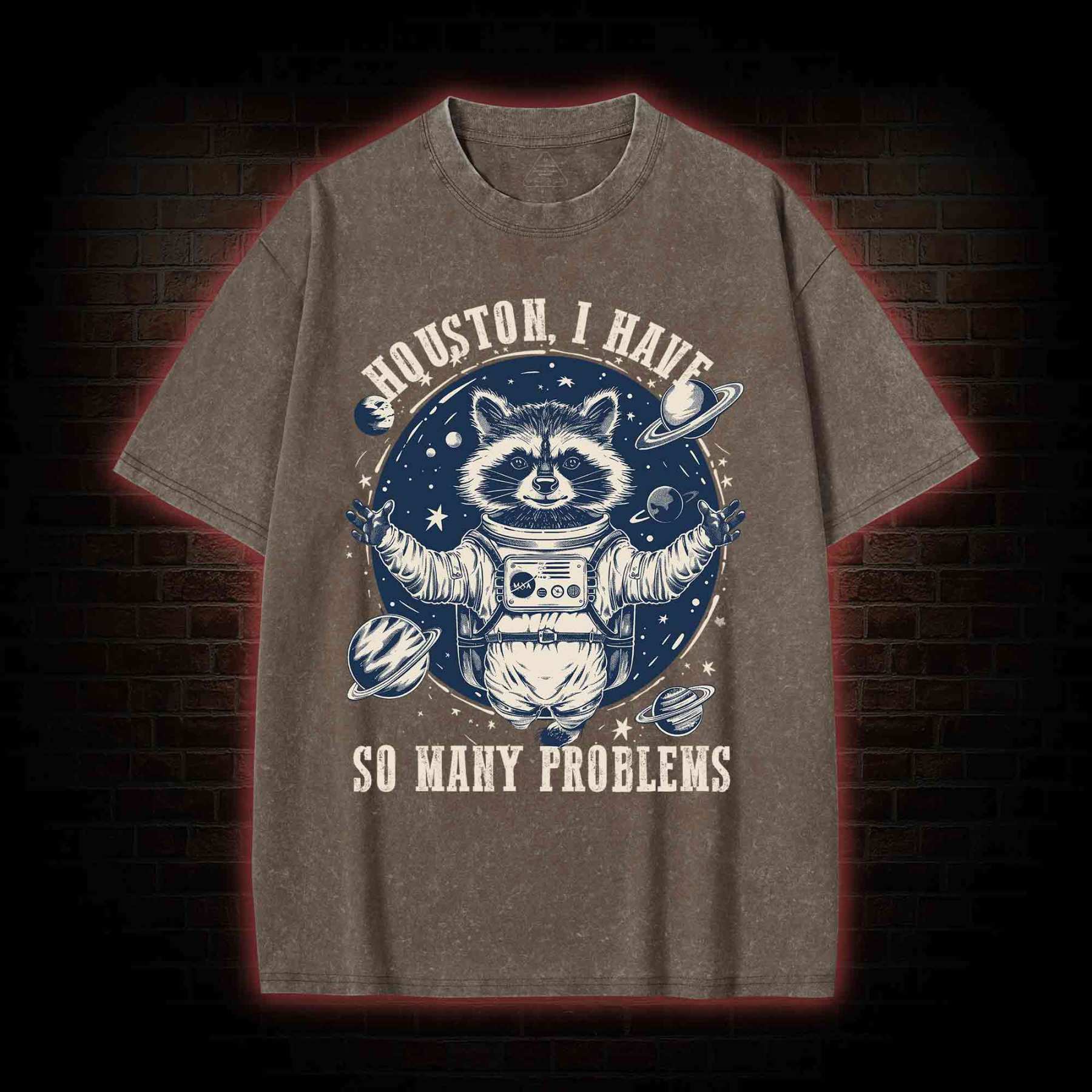 Houston I Have So Many Problems Raccoon Washed T-shirt
