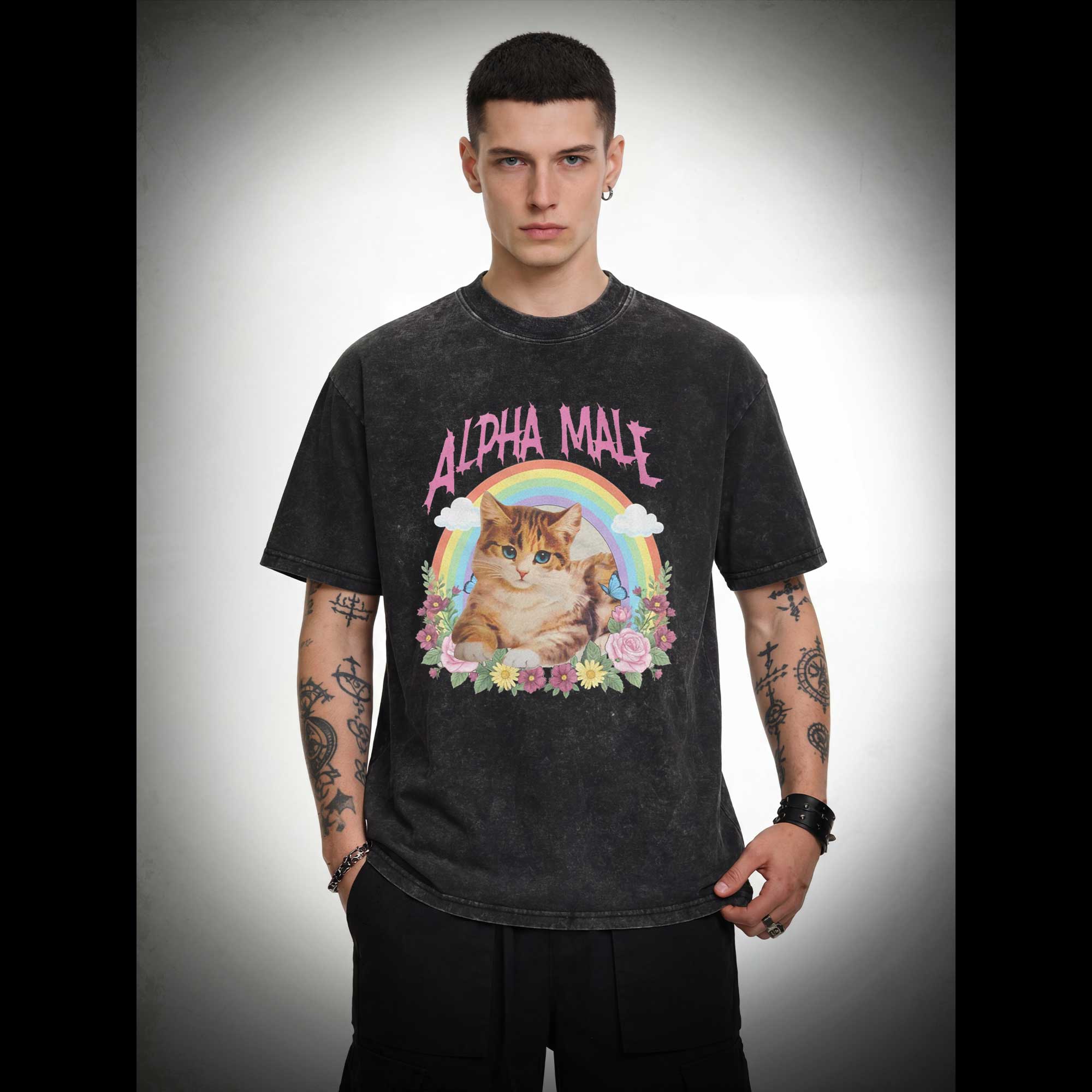 Alpha Male Funny Kitten Washed T-shirt