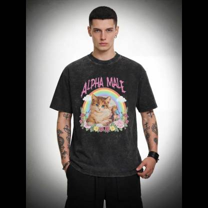Alpha Male Funny Kitten Washed T-shirt