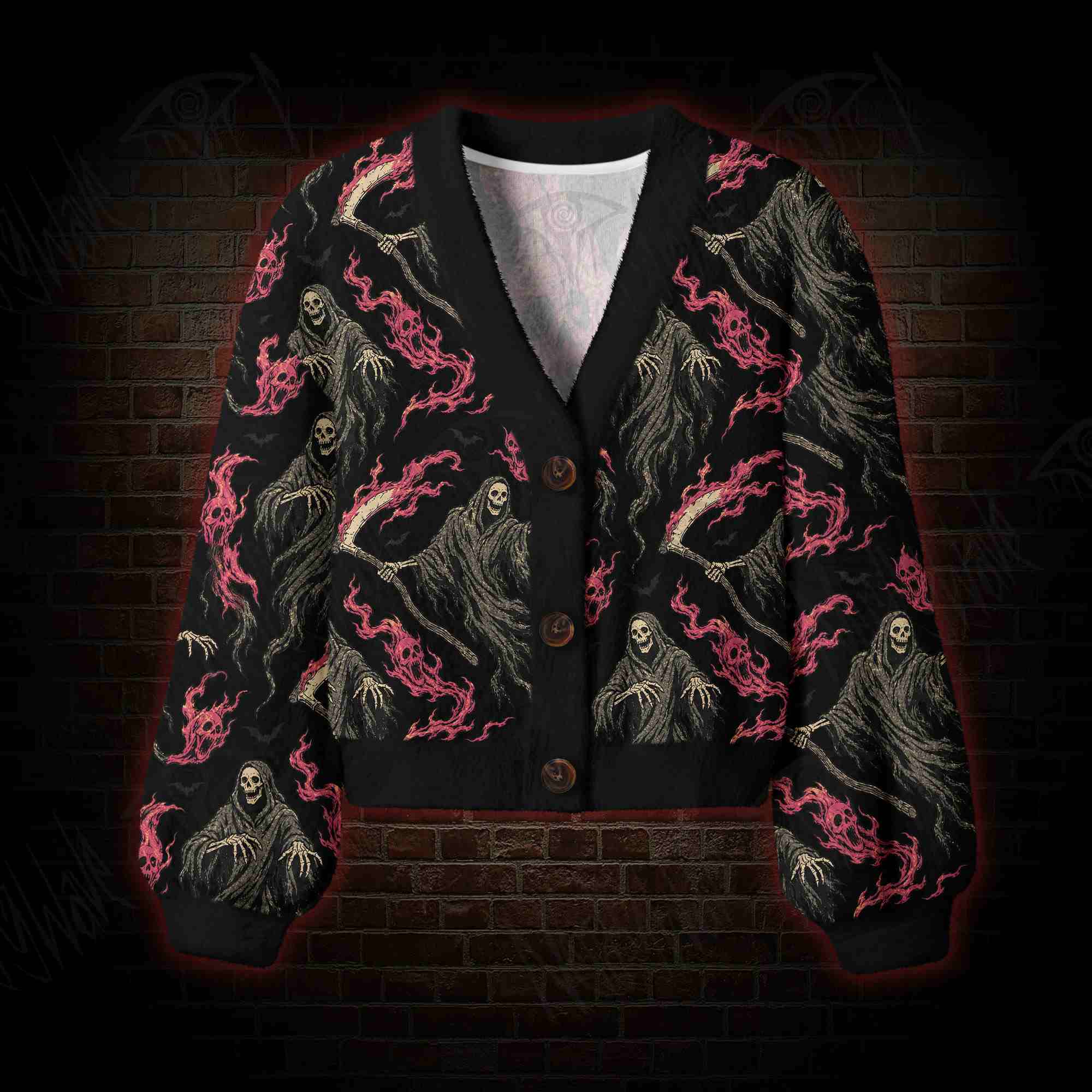 Pink Flame Reaper Women's Cardigan Sweater
