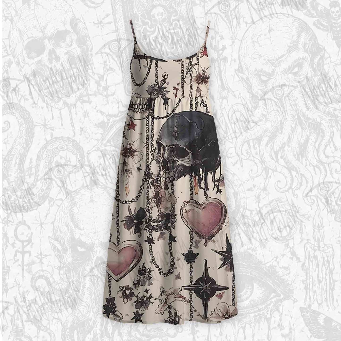 Skull & Heart Tie Strap Midi Sundress