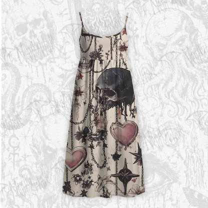 Skull & Heart Tie Strap Midi Sundress