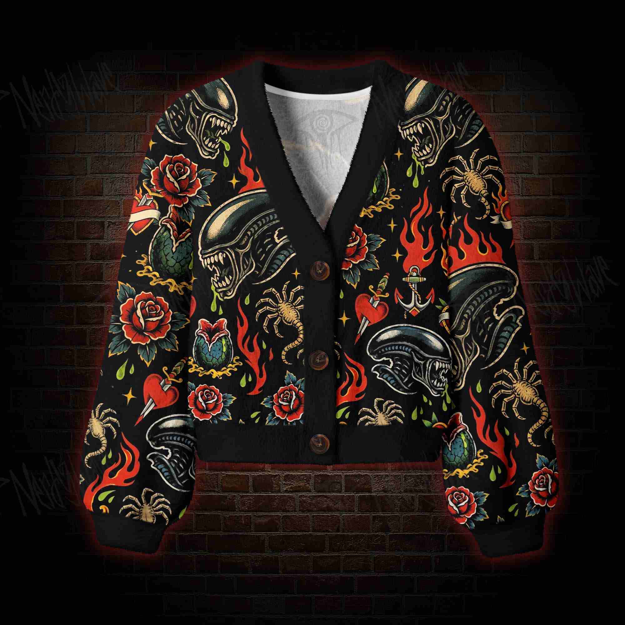 Old School Tattoo Alien Women's Cardigan Sweater