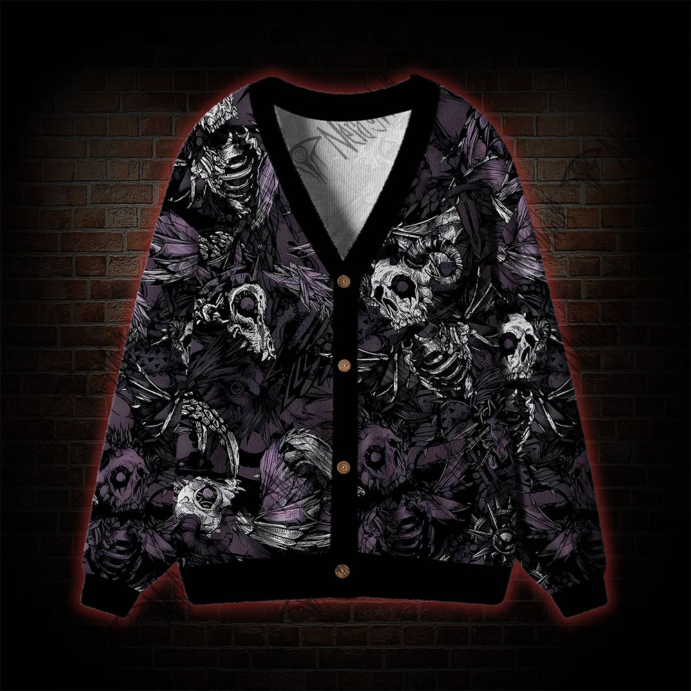 Skull and Dead Leaves Cardigan Sweater