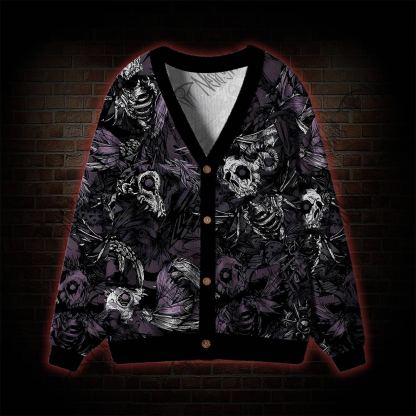 Skull and Dead Leaves Cardigan Sweater