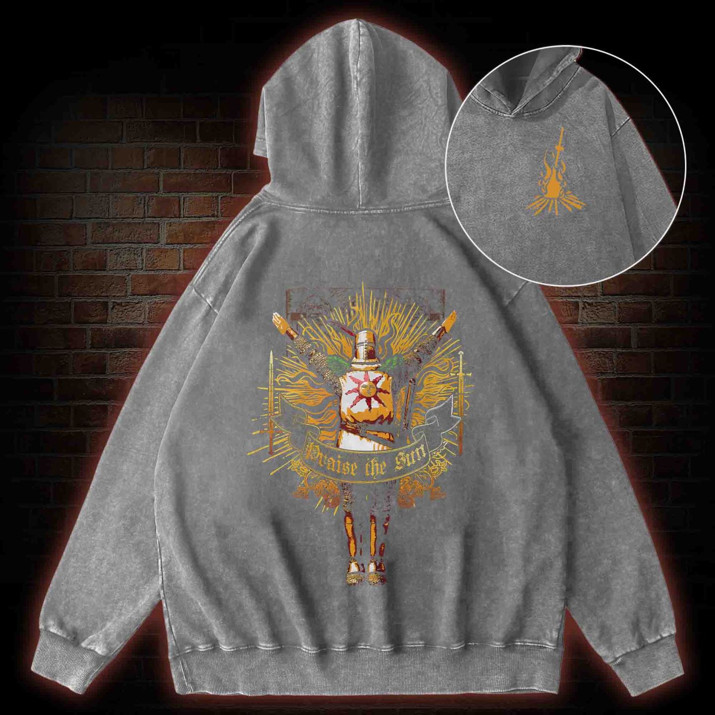 Praise the Sun Back Print Washed Hoodie