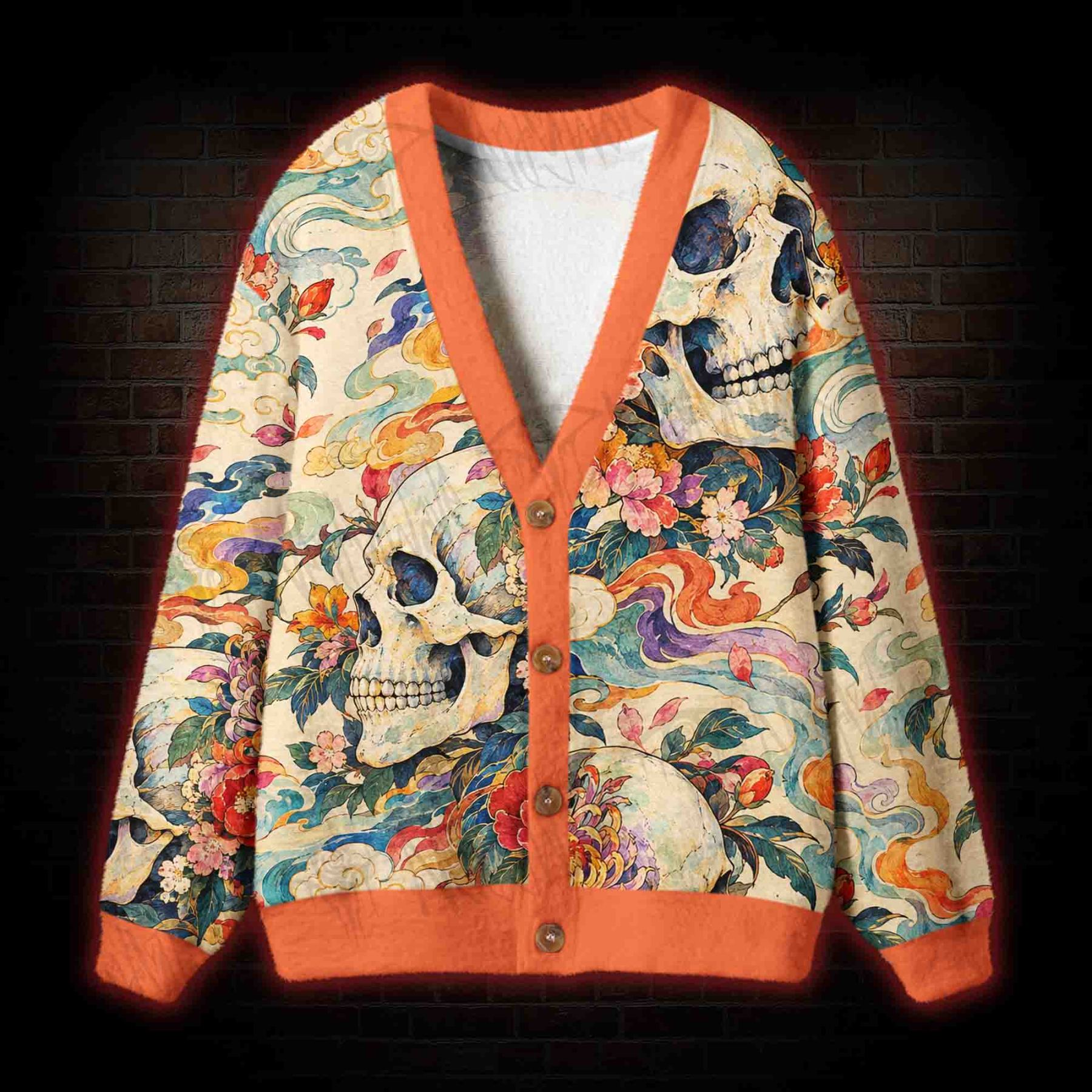 Floral Skull Tide Cardigan Sweater