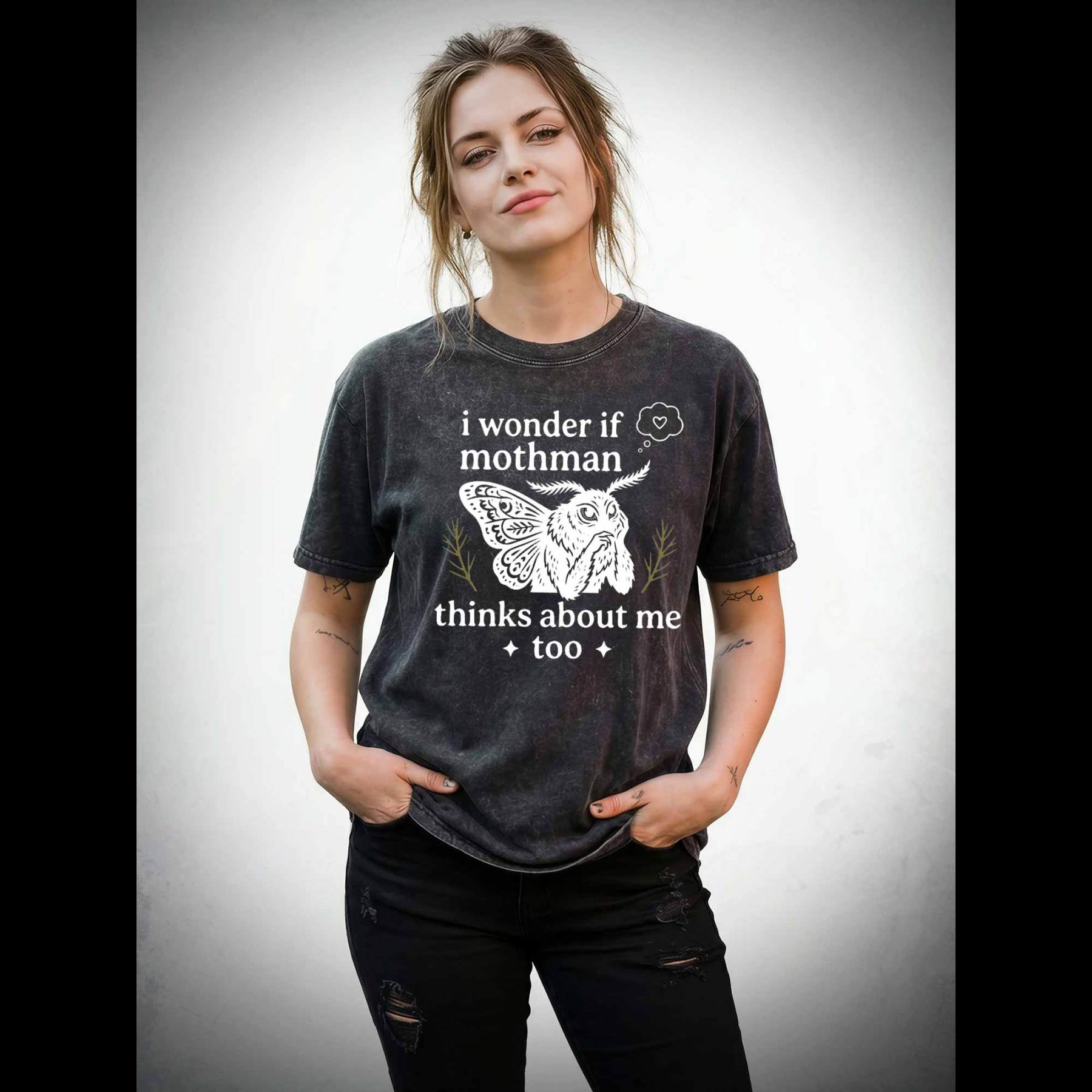 I Wonder if Mothman Thinks about Me too Washed T-shirt