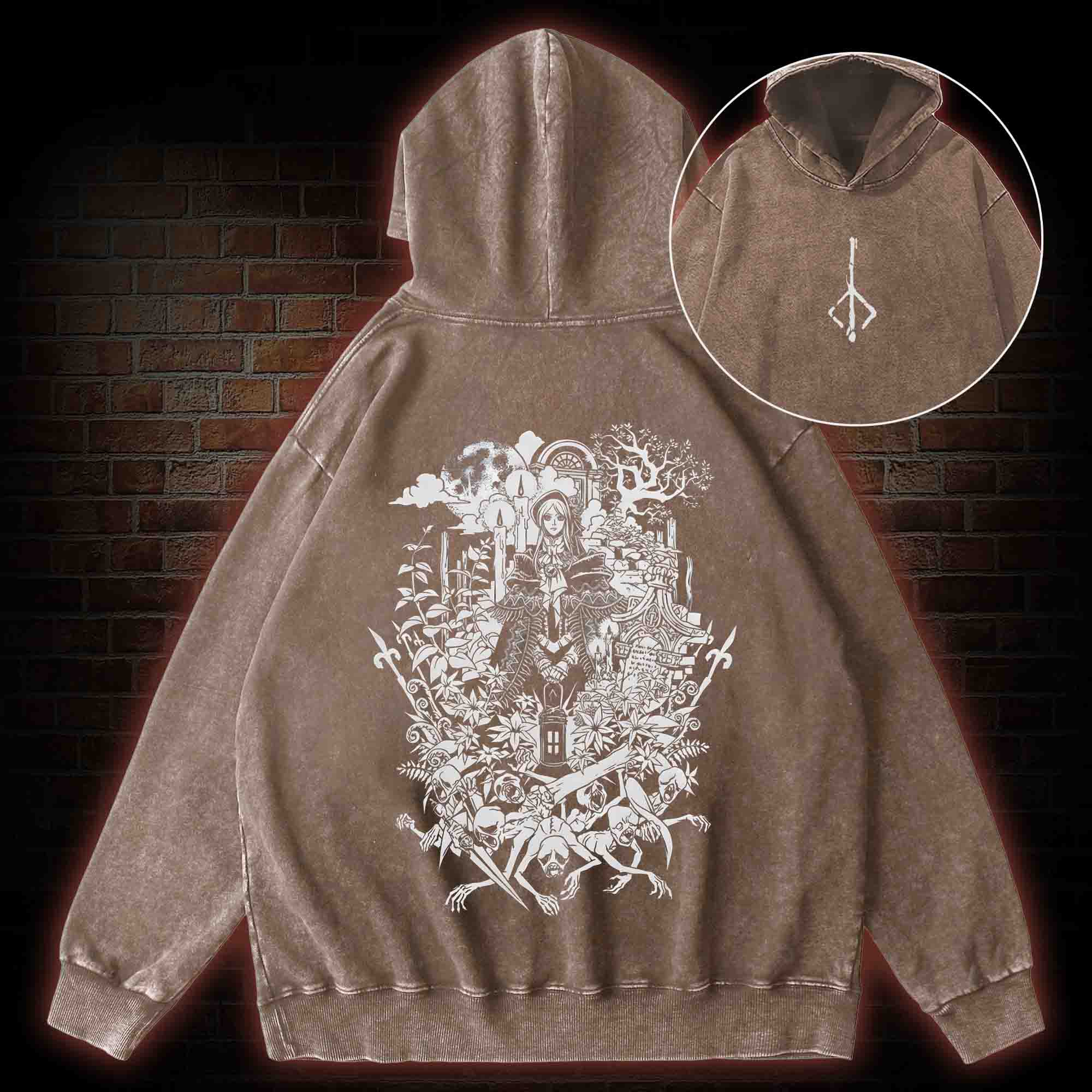 Hello Good Hunter Back Print Washed Hoodie