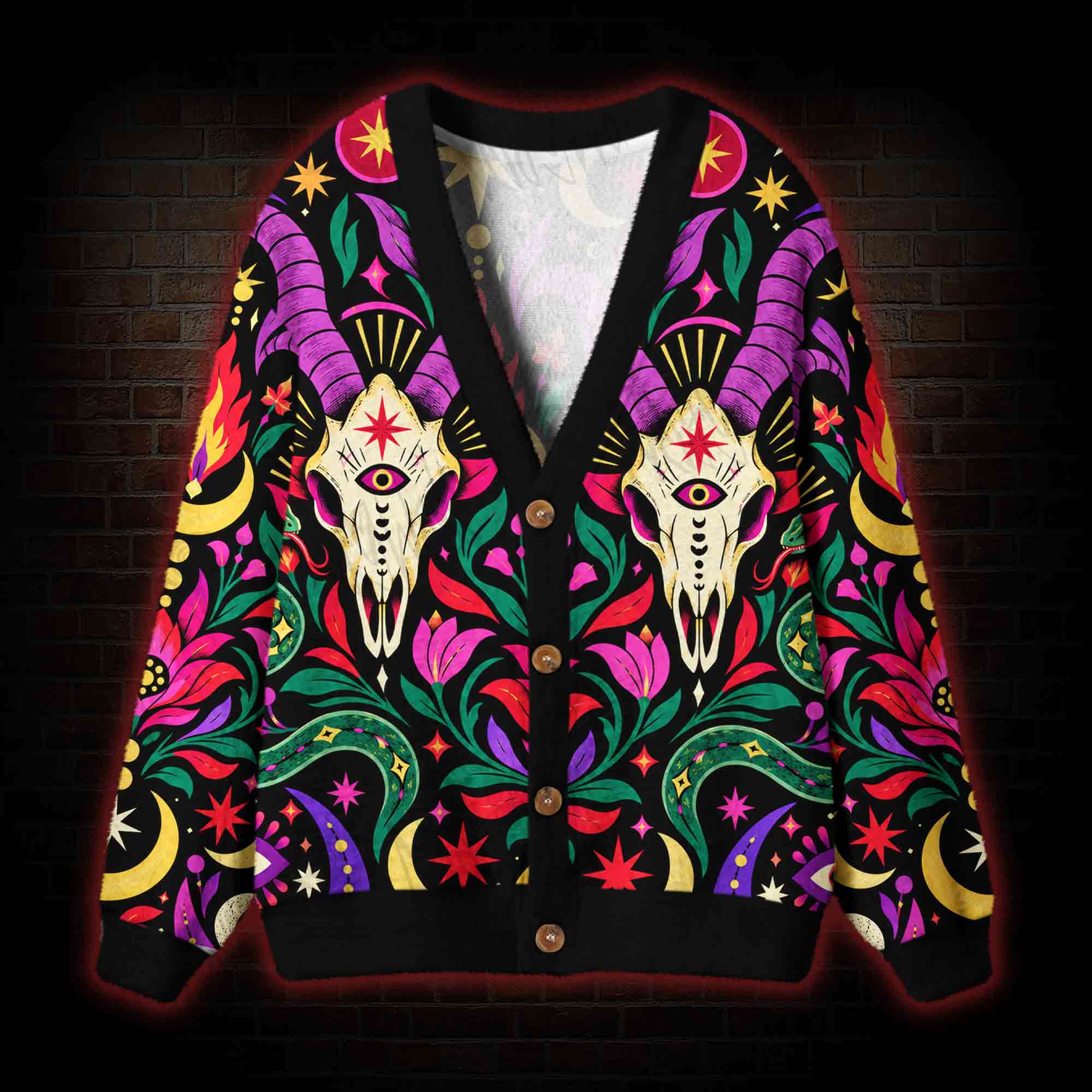 Goat Skull Folk Cardigan Sweater