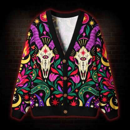 Goat Skull Folk Cardigan Sweater
