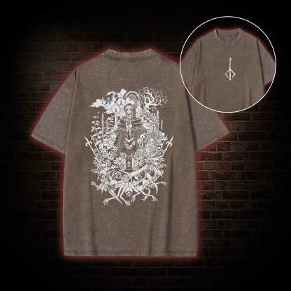 Hello Good Hunter Back Print Washed T-shirt