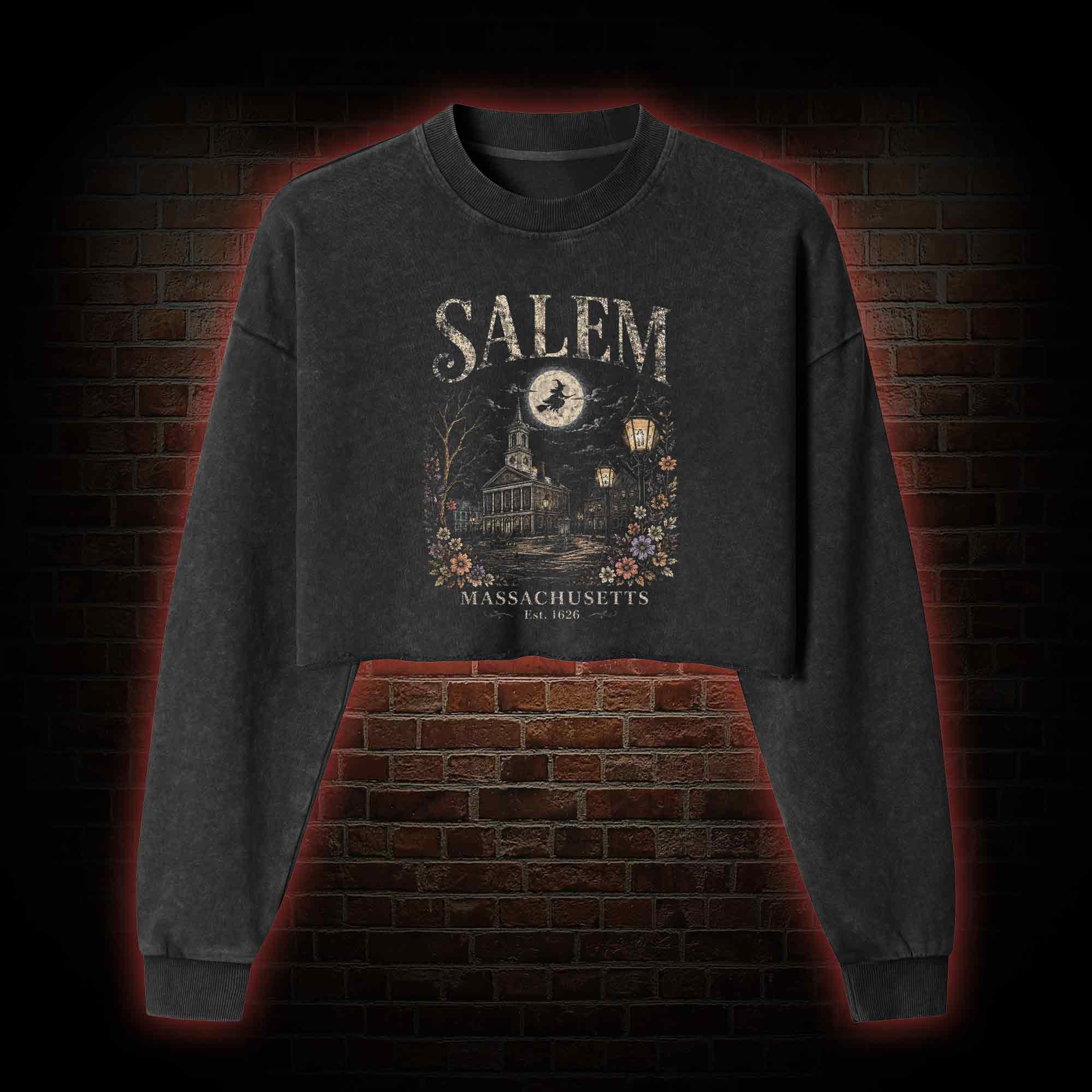 Salem Massachusetts Washed Cropped Sweatshirts