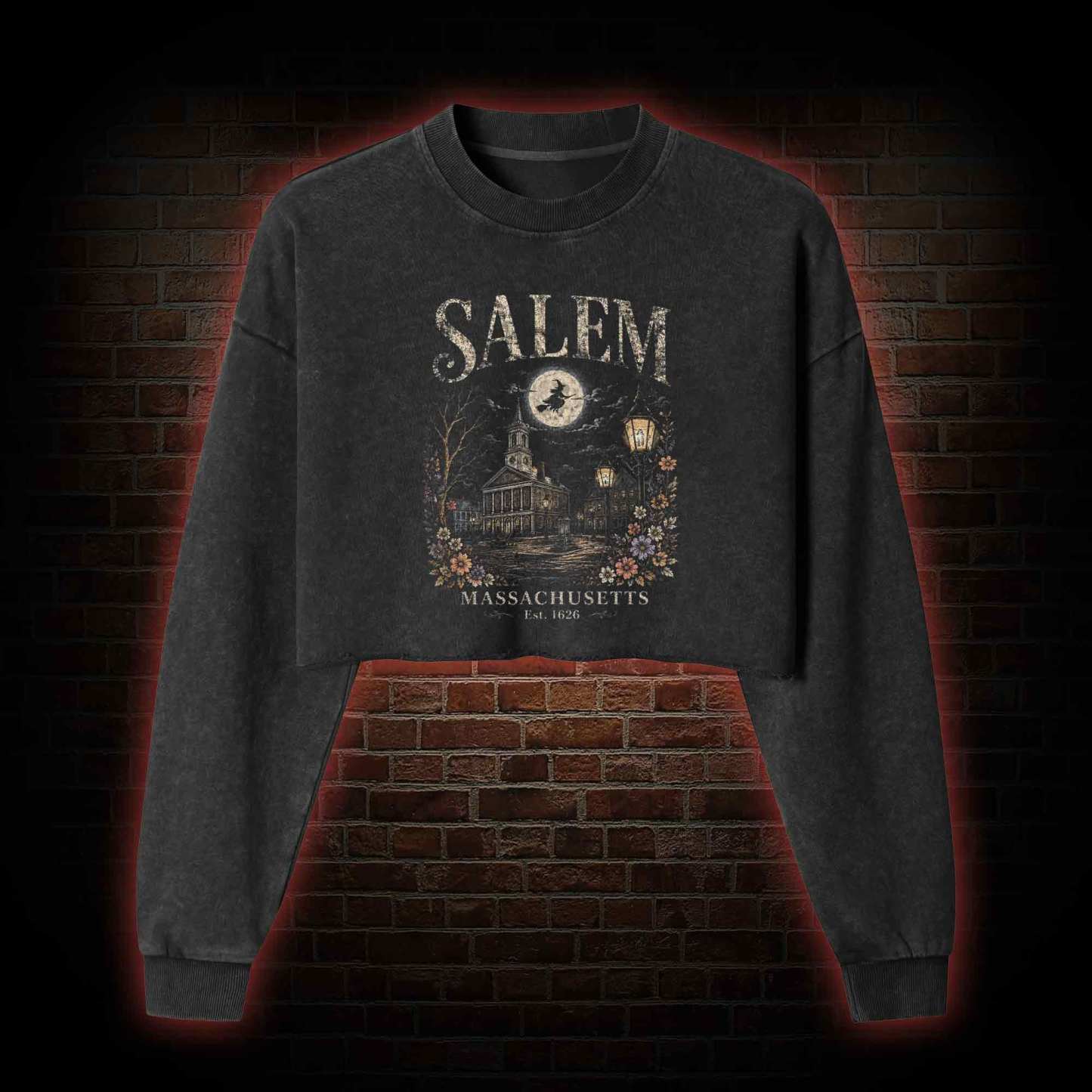 Salem Massachusetts Washed Cropped Sweatshirts