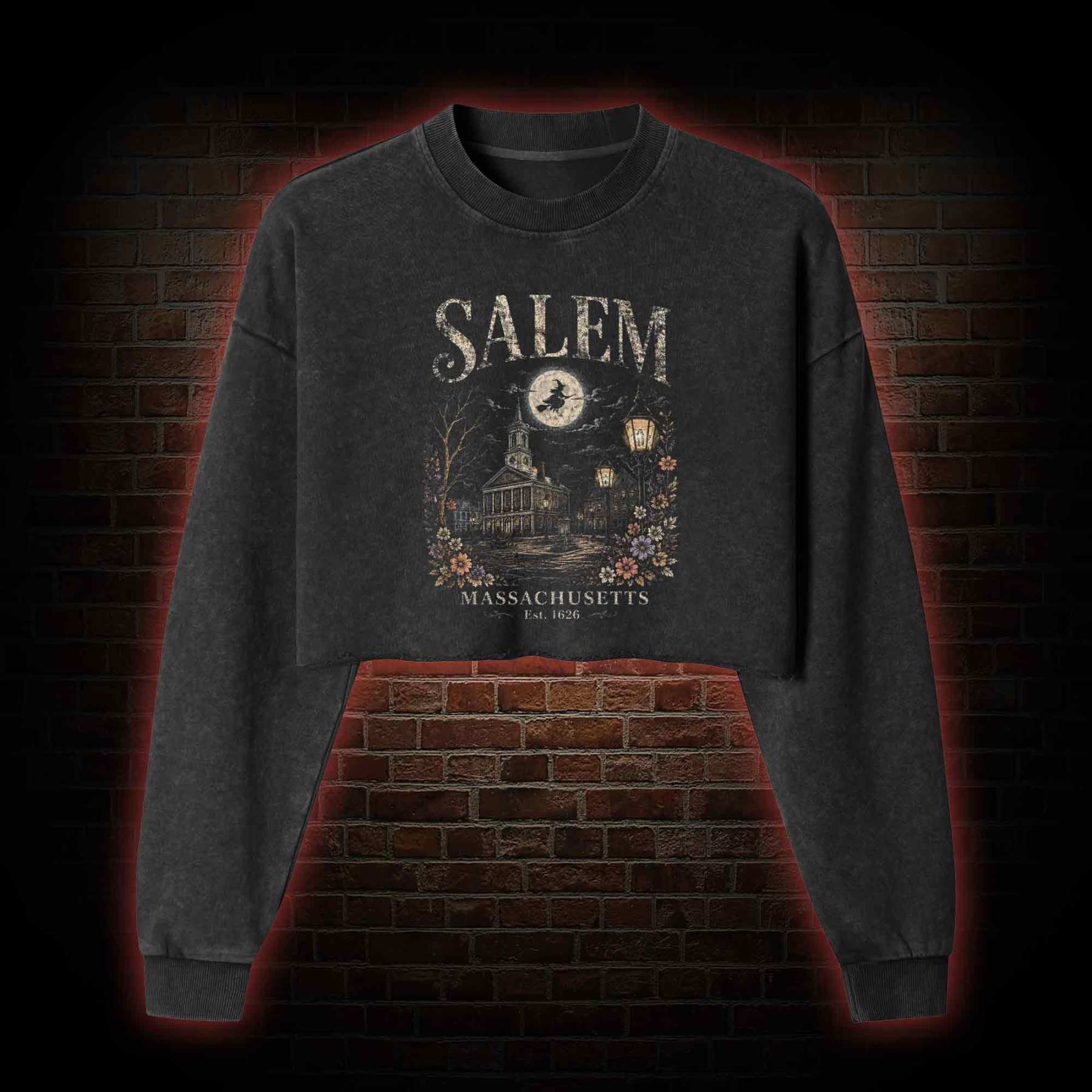 Salem Massachusetts Washed Cropped Sweatshirts