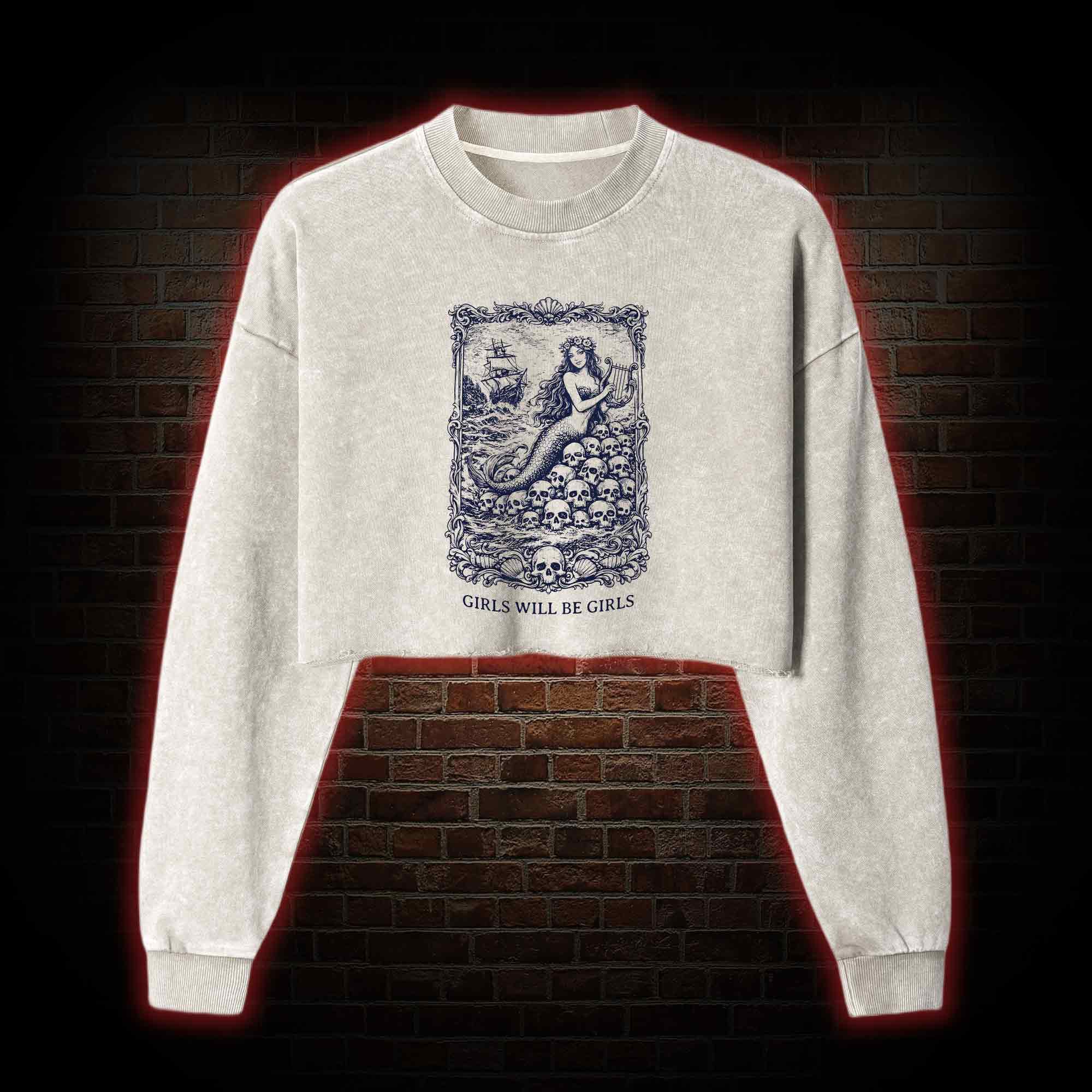 Girls will be Girls Greek mythology Washed Cropped Sweatshirts