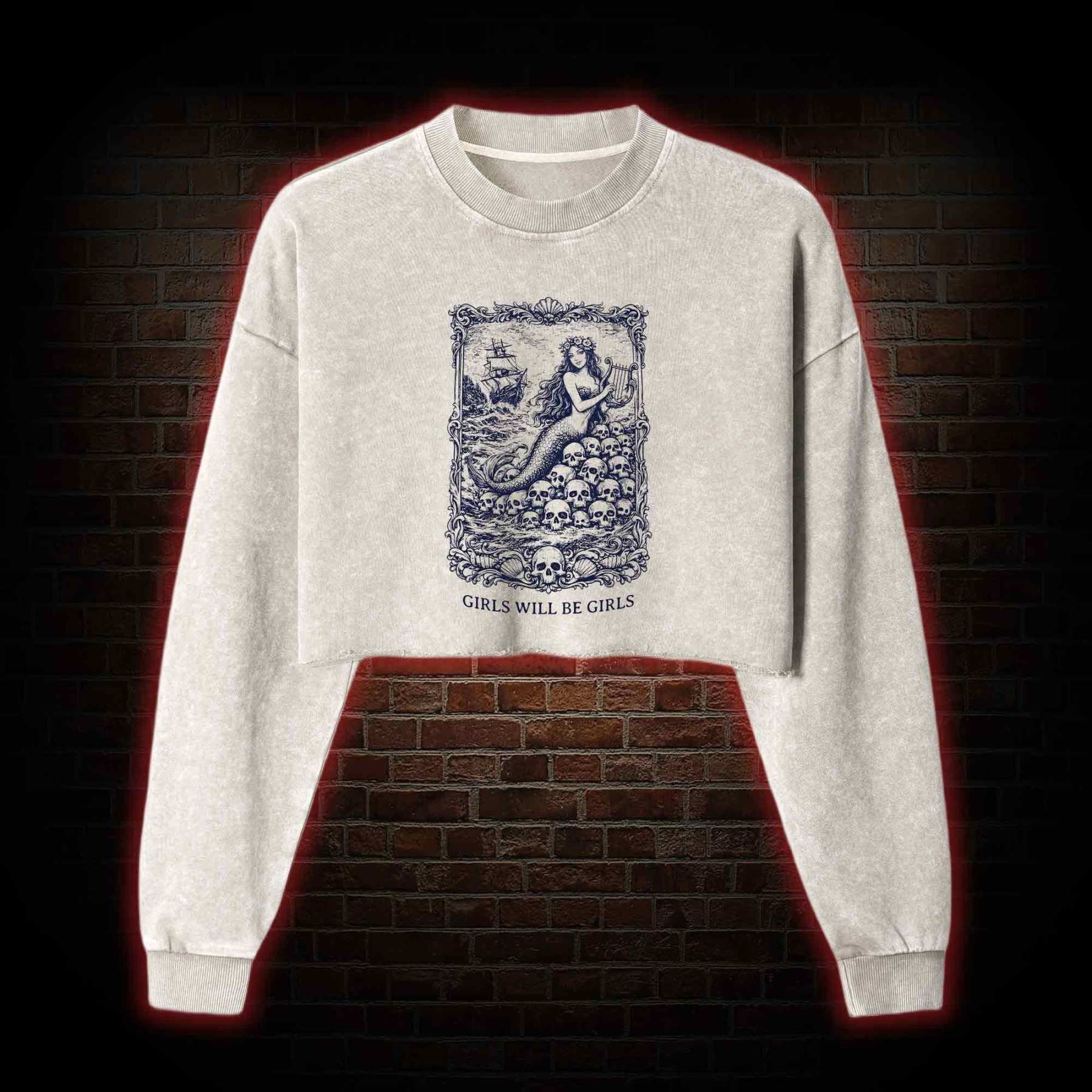 Girls will be Girls Greek mythology Washed Cropped Sweatshirts