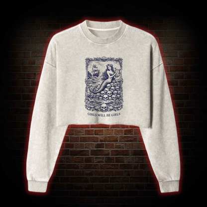 Girls will be Girls Greek mythology Washed Cropped Sweatshirts