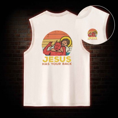Jesus Has Your Back Back Print Washed Tank Top