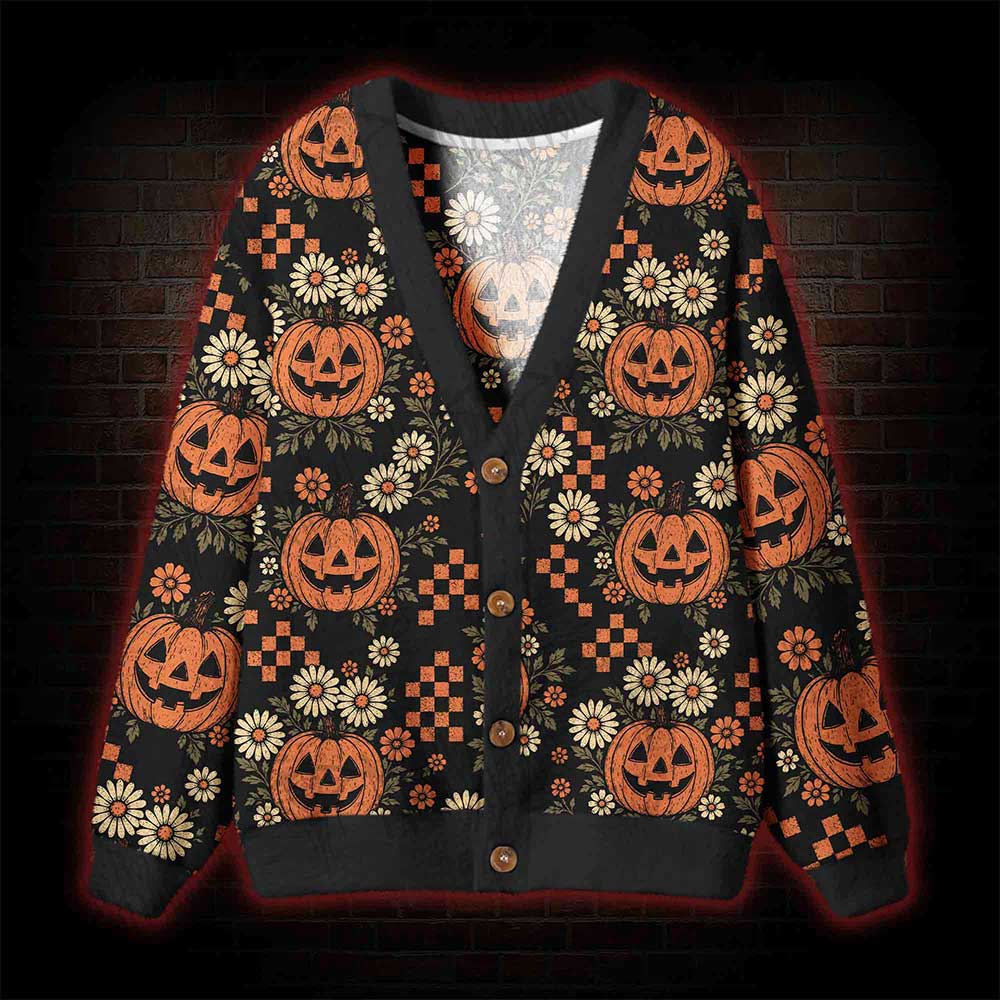 Retro Floral Pumpkin Cardigan Sweater
