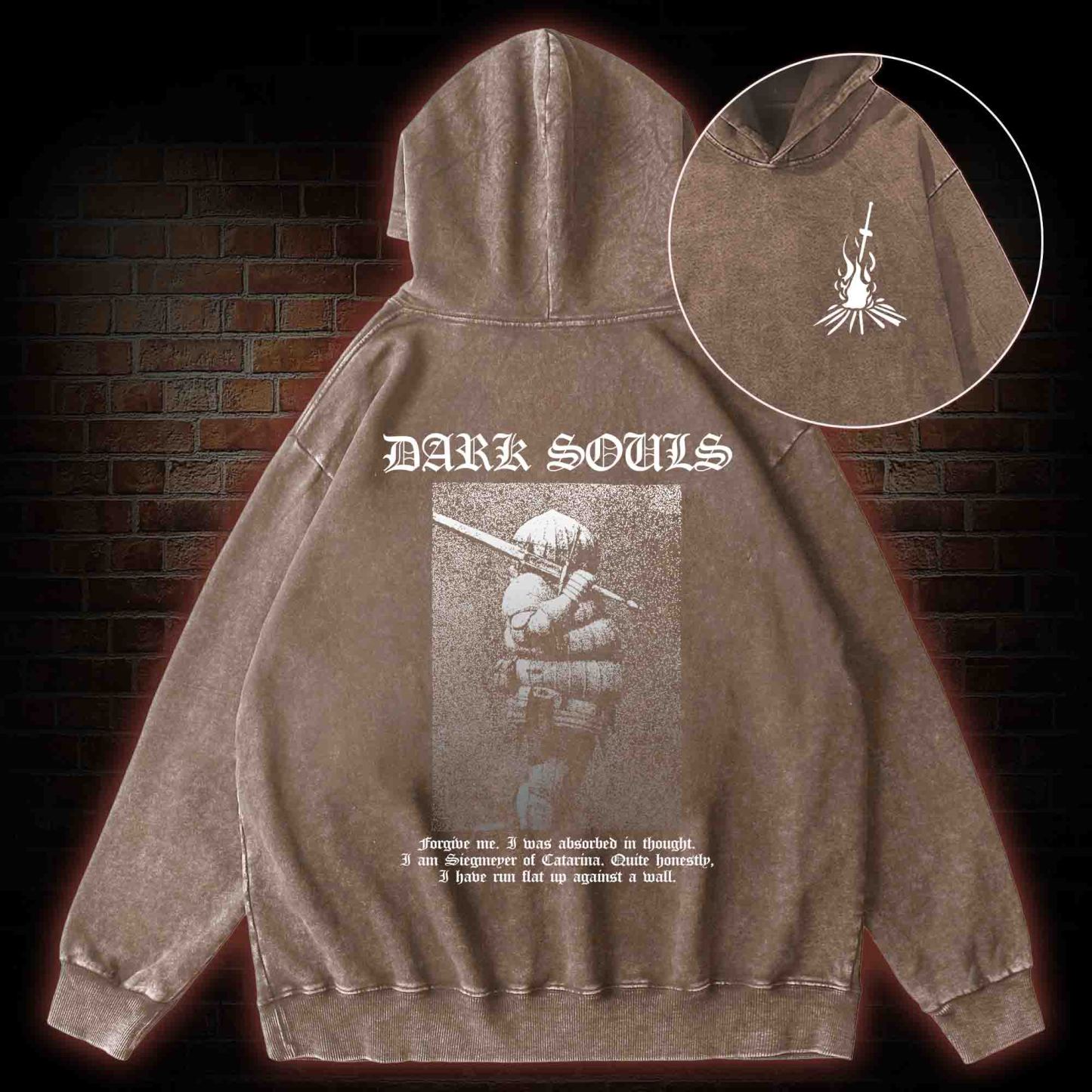 Onion Knight Back Print Washed Hoodie