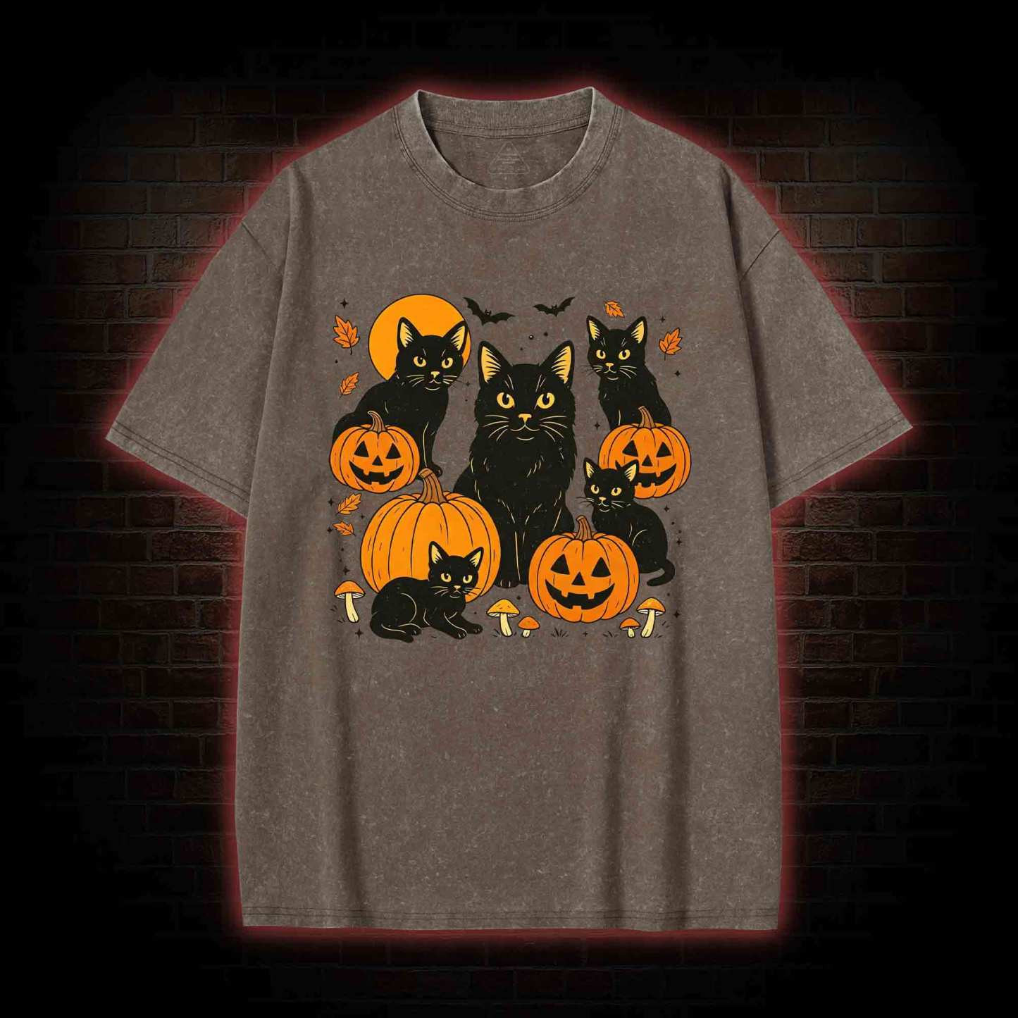 Black Cat & Pumpkins Washed T-shirt