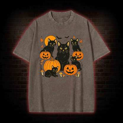 Black Cat & Pumpkins Washed T-shirt