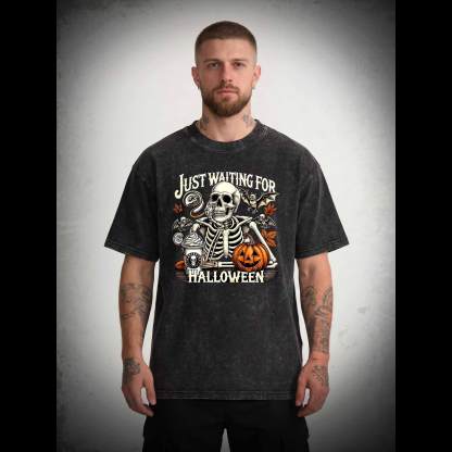 Just Waiting for Halloween Washed T-shirt
