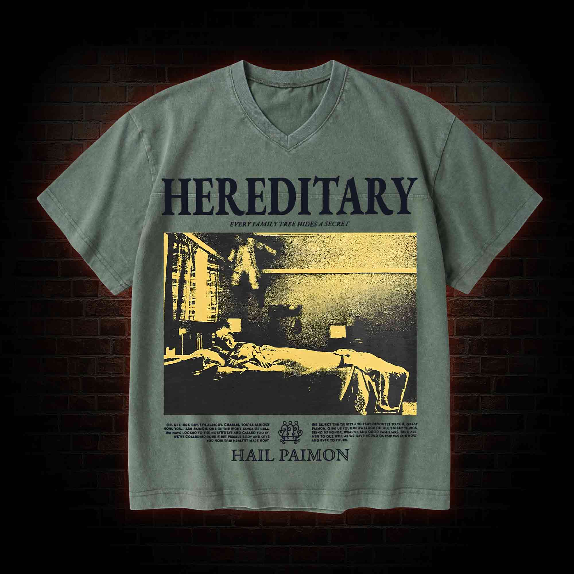 Retro The Thing V-Neck Streetwear Washed T-shirt