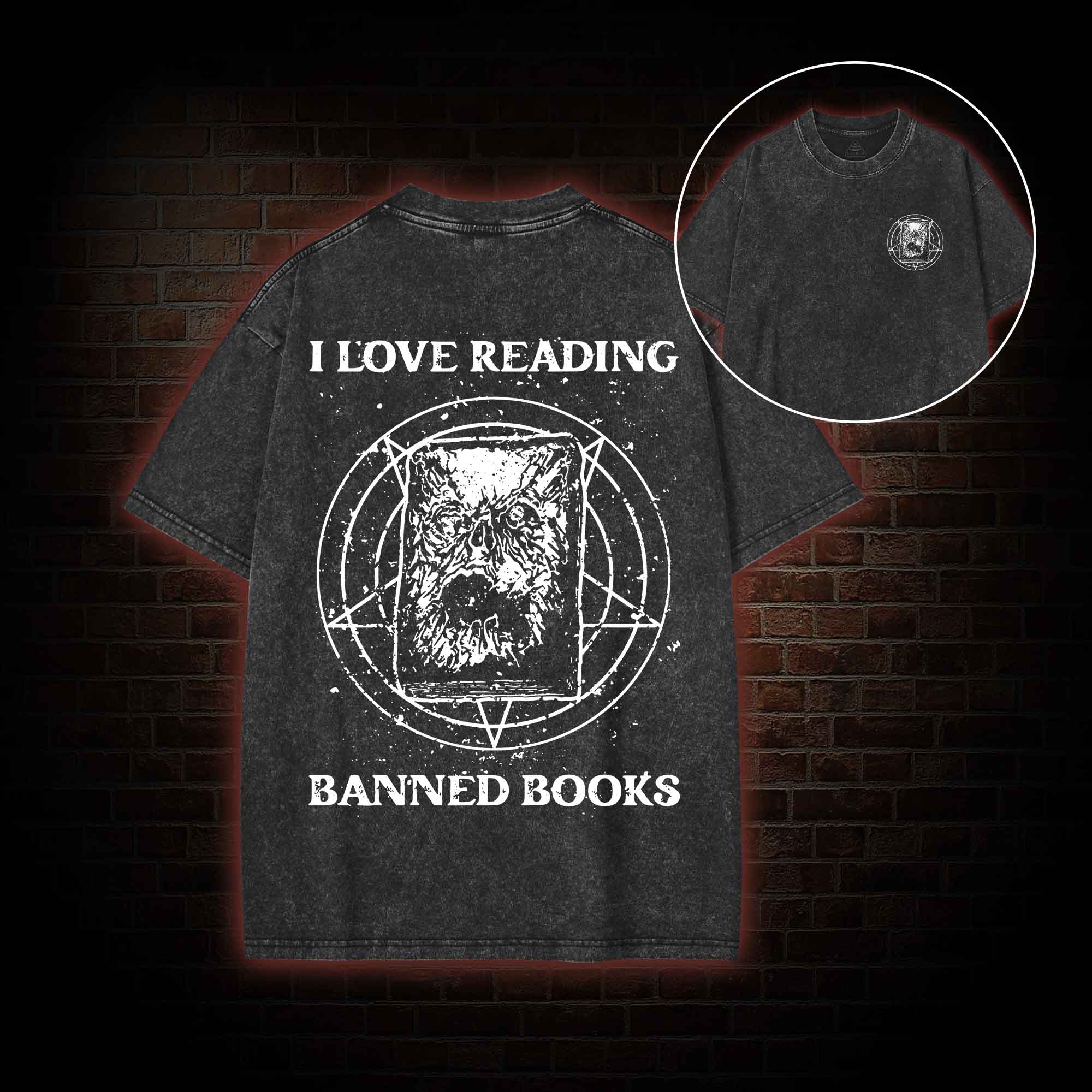 Evil Reader  Back Print Washed T-shirt