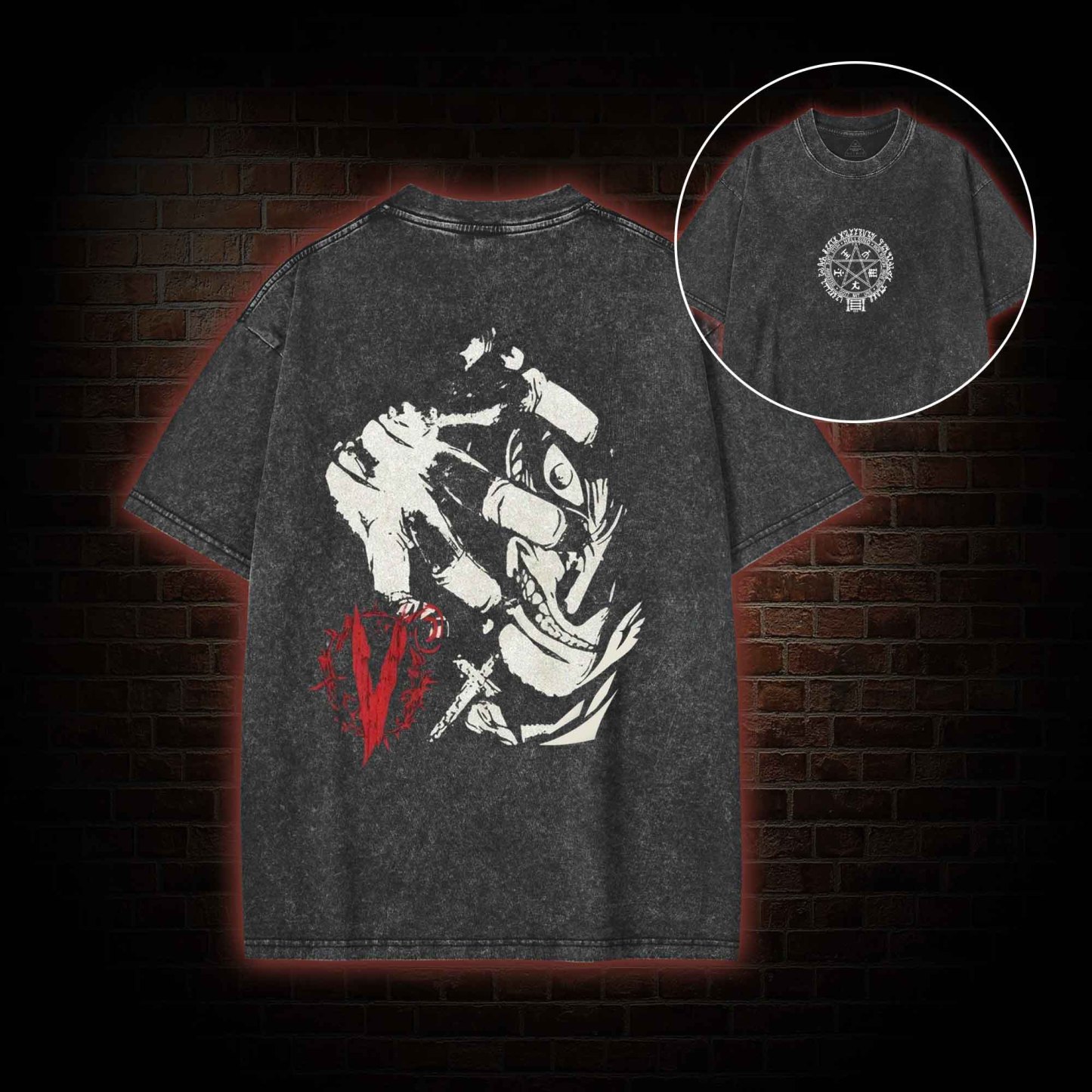 No Life No Death back print Washed T-shirt