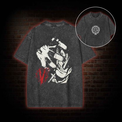 No Life No Death back print Washed T-shirt