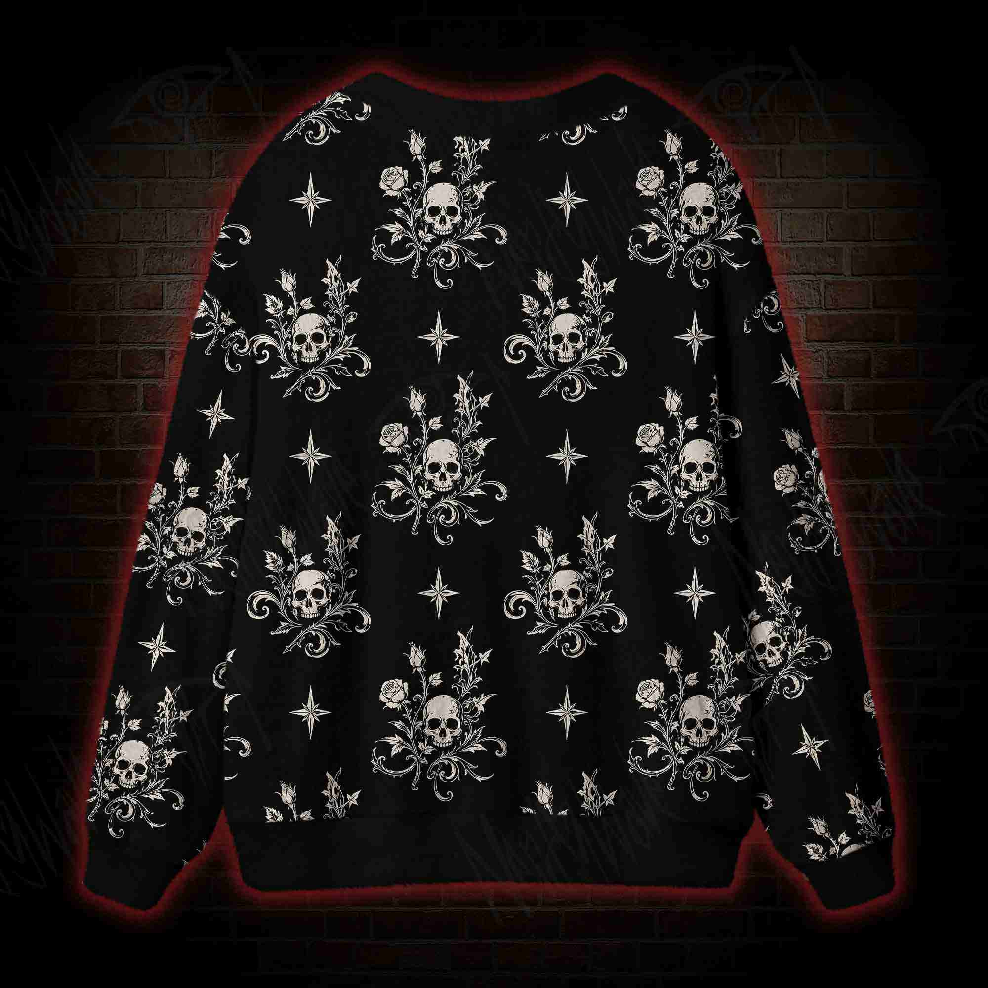 Skull Rose Noir Cardigan Sweater