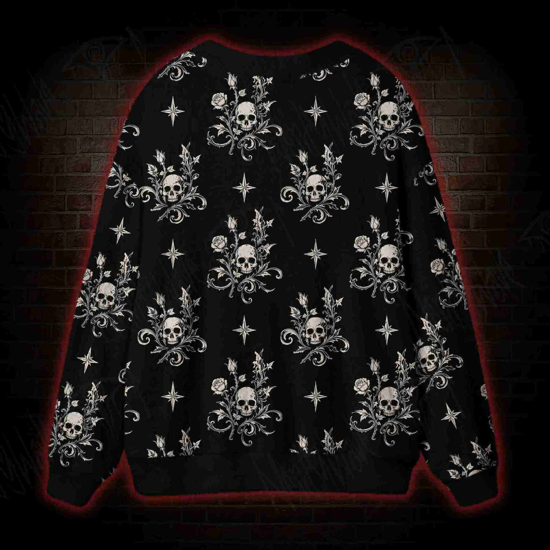Skull Rose Noir Cardigan Sweater