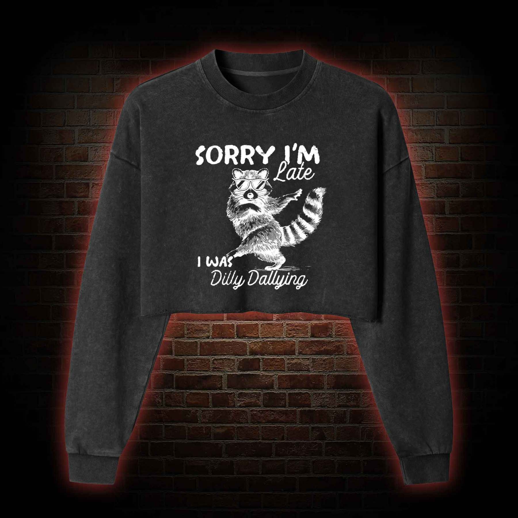 Sorry I'm Late Washed Cropped Sweatshirts