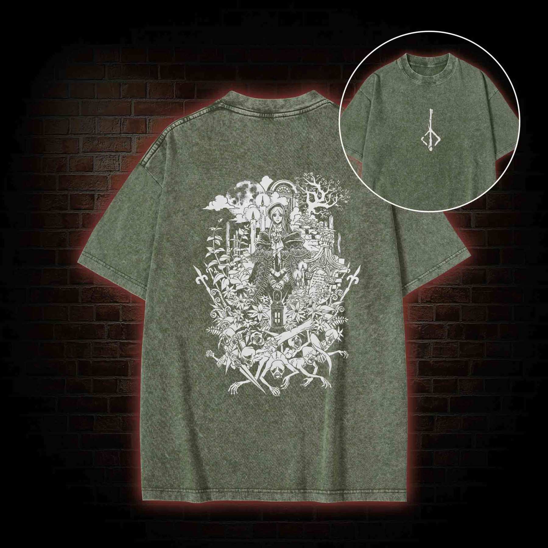 Hello Good Hunter Back Print Washed T-shirt