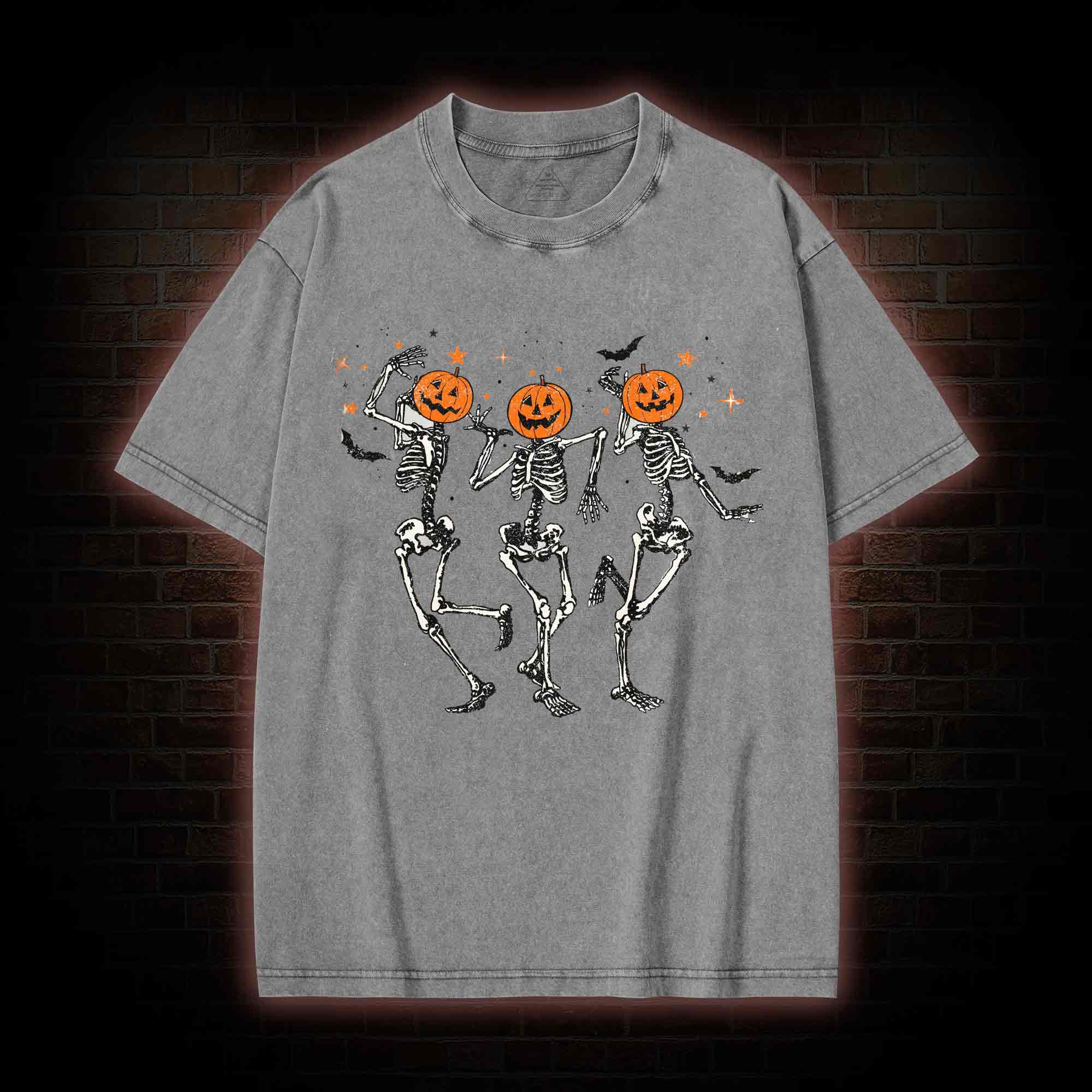  Retro Halloween Dancing Skeletons Washed T-shirt