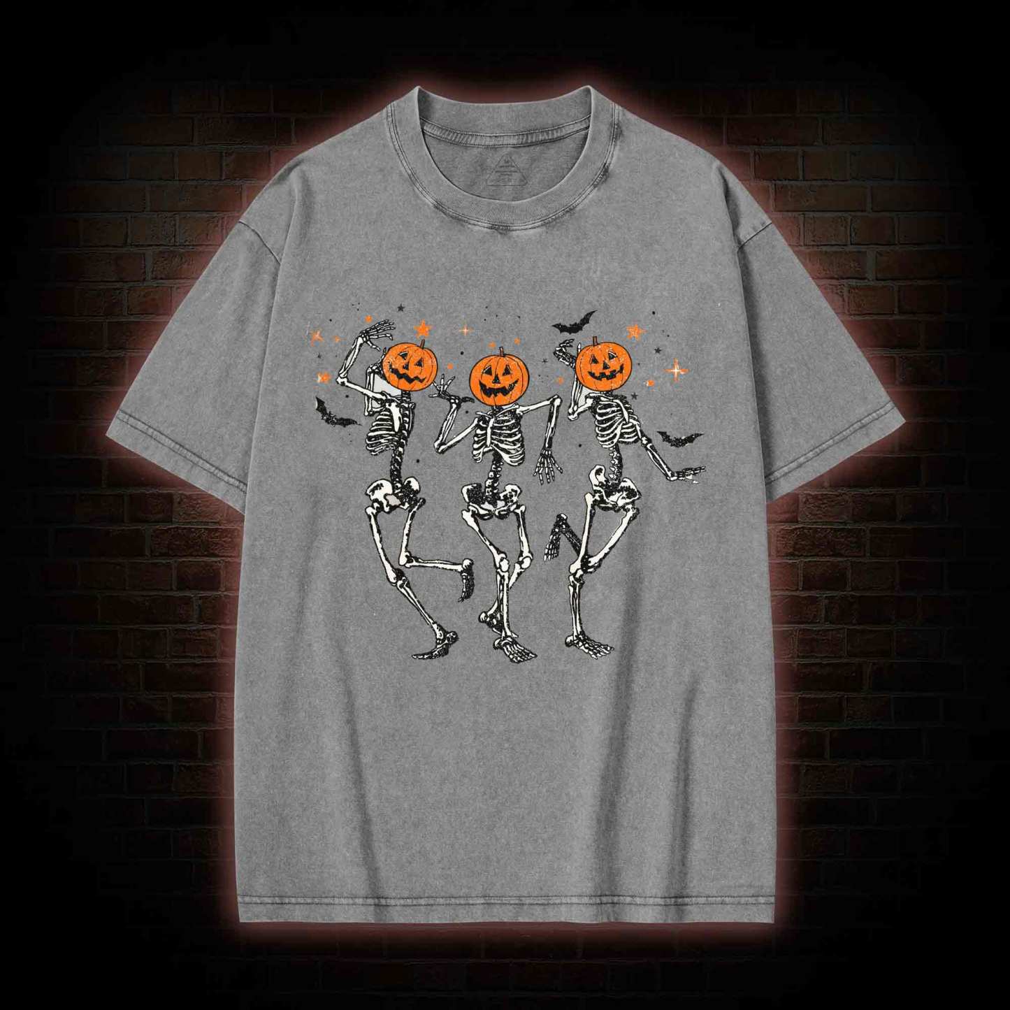  Retro Halloween Dancing Skeletons Washed T-shirt