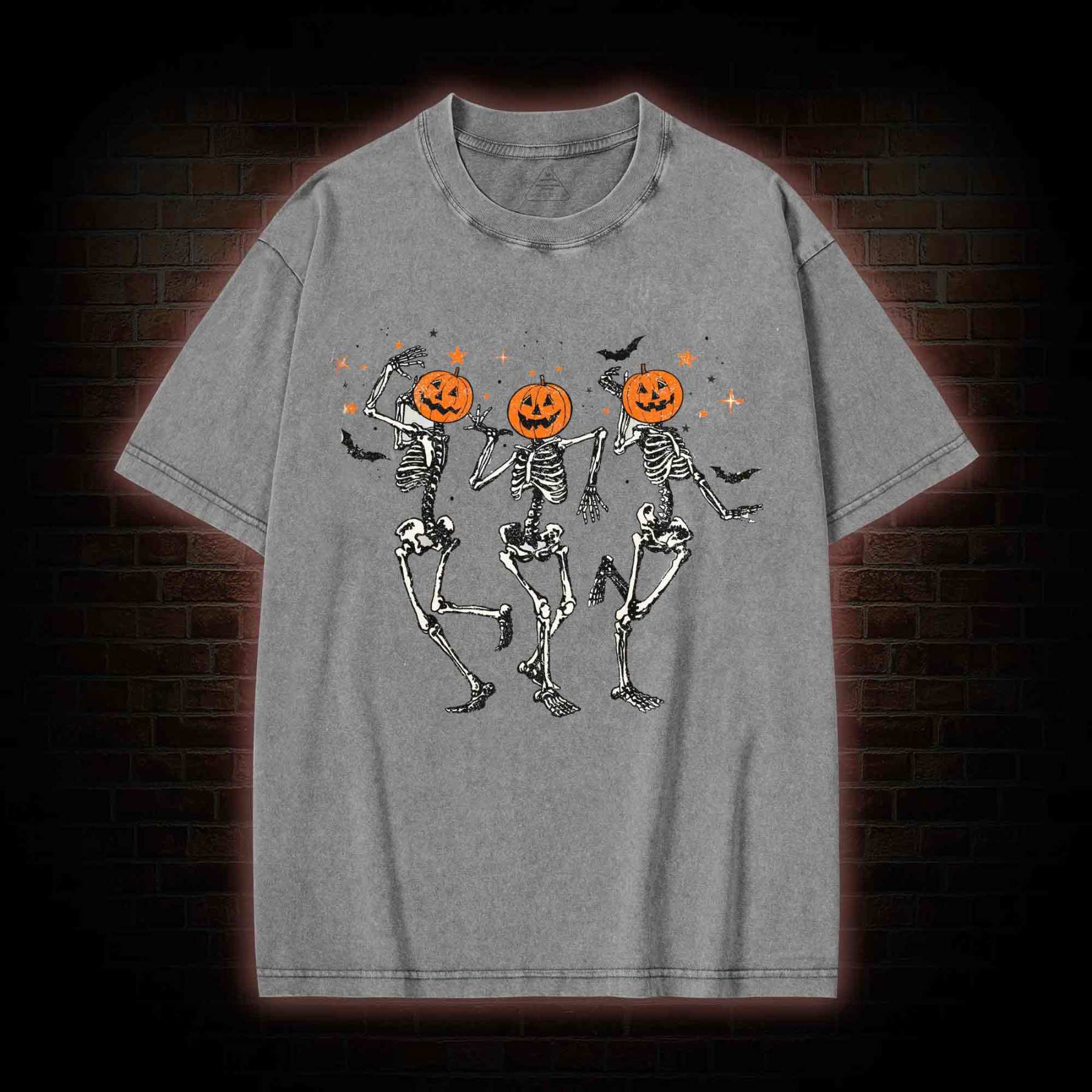  Retro Halloween Dancing Skeletons Washed T-shirt